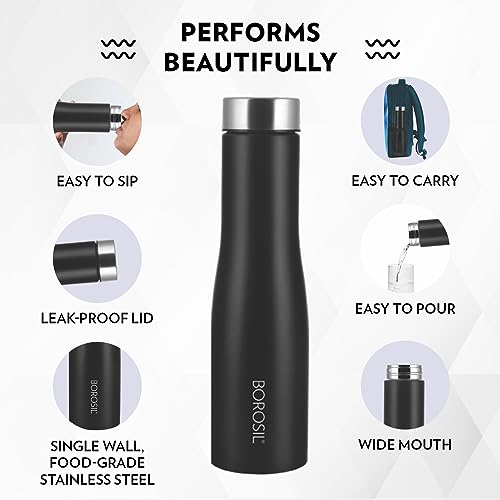 Image of Borosil 1000 ml Hydra 3pc Set of Swan Stainless Steel Water Bottle | ISI Certified, Made in India Bottle | Single Wall, Leakproof, BPA Free| Bottle for Office, School, College & Gym | 1 Year Warranty