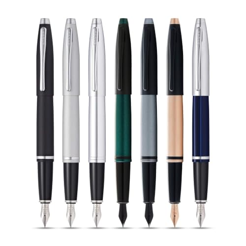 Image of Cross Calais Satin Chrome Refillable Fountain Pen - Medium Point, Black Ink, Smooth Writing, Presented in a Luxury Gift Box