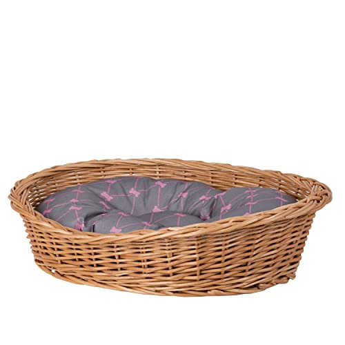e-wicker24 - Cestino per cani in vimini, in vimini, colore naturale, per animali domestici, con cuscino, 80 x 60 cm, H26, colore: grigio
