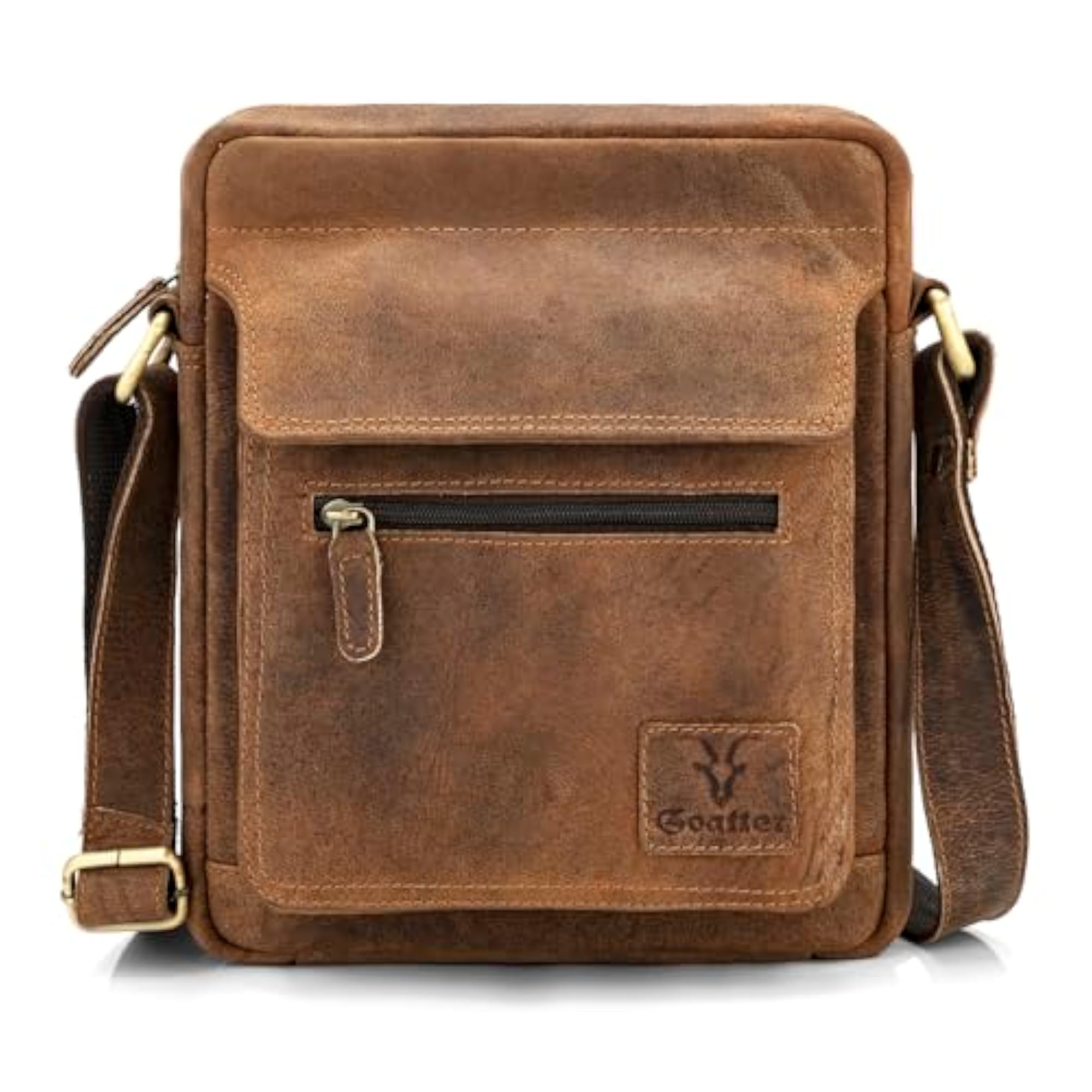 Hunter Leather Multi Pocket 10 Inch Messenger Sling Bag