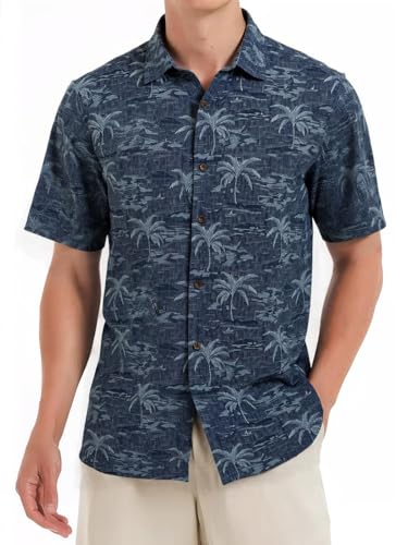 Havana Breeze Mens Hawaiian Shirts Silk Short Sleeve Beach Shirt Relaxed Fit Coconut Print Navy XL
