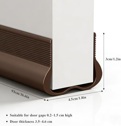 Flexible PVC Weather Stripping, 36" Under Door Draft Stopper, Cuttable Sealing Strips for Noise Blocking & Draft Prevention, Efficient Door Bottom Seal (Brown)