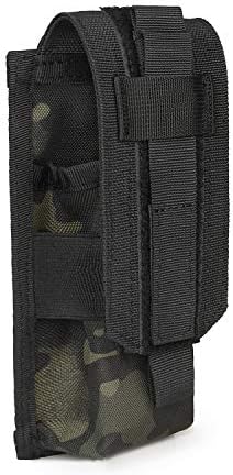 LeisonTac Tactical Magazine Pouch M4/M16 Molle Single Pistol Mag,Flashlight Too,Knife Sheath Cartridge Clip Holster with Belt Holder(Black Muticam)