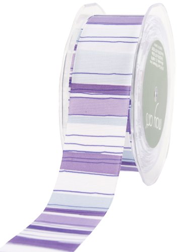 May Arts 1-1/2-Inch Wide Ribbon, Lavender and Gray Grosgrain Stripe
