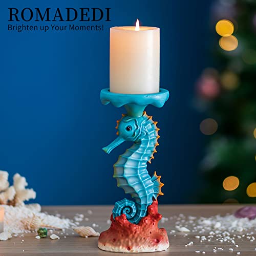 Romadedi Ocean Decor Seahorse Candle Holder: Hand-Painted Beach Coastal Themed Resin Candle Holders For Pillar Candles, Farmhouse Nautical Home Decorations For Bathroom, Bedroom, Kitchen, Living Room #TOP1
