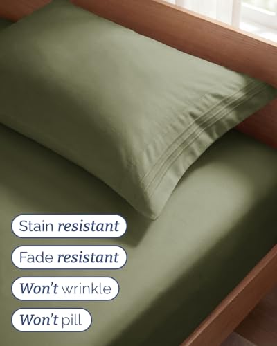 Twin Size 3 Piece Sheet Set - Comfy Breathable & Cooling Sheets - Hotel Luxury Bed Sheets for Women and Men - Deep Pockets, Easy-Fit, Soft and Wrinkle Free Sheets - Sage Green Oeko-Tex Bed Sheet Set — view 5