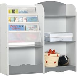 Estanteria Organizador Juguetes ZONEKIZ Organizador de Juguetes Estantería para Niños Estantería Infantil con Estantes Abiertos para Dormitorio Sala de Juegos Guardería 85x26x84 cm Gris
