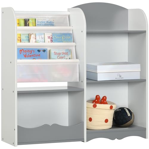 ZONEKIZ Organizador de Juguetes Estantería para Niños Estantería Infantil con Estantes Abiertos para Dormitorio Sala de Juegos Guardería 85x26x84 cm Gris