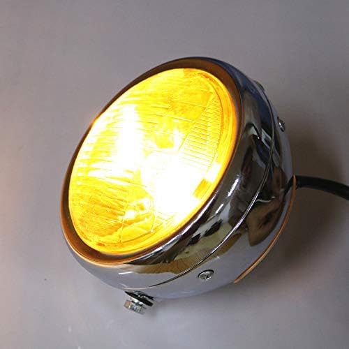 Motorcycle Street Bike Side Mount Front Headlight Headlamp For Honda Kawasaki Suzuki Yamaha Triumph Victory Cafe Racer CB VTX Shadow GN125 CG125 Old School (Chrome/amber)