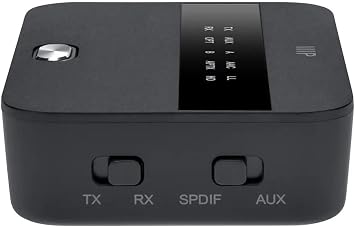 Monoprice Bluetooth 5 Long Range Transmitter and Receiver - with AptX HD and AptX Low Latency, SBC, AAC, Up to 32 Feet (10 Meters) Toslink/Optical, 3.5mm Aux, Up to 25 Hours of Audio Playback
