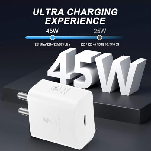 Image of 45W Charger USB Type C Adapter for Samsung Galaxy Z Fold 6 /5 /4,Z Flip6 /5 /4, S25 /S24 /S24+ /S24 Ultra, S23 /S23+ /S23 Ultra /S23 FE PD 3.0 Fast Charging with Type C Cable- White