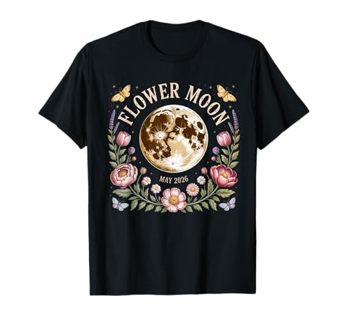 Flower Moon May 2026 Full Moon Vintage Floral Butterfly Moth T-Shirt