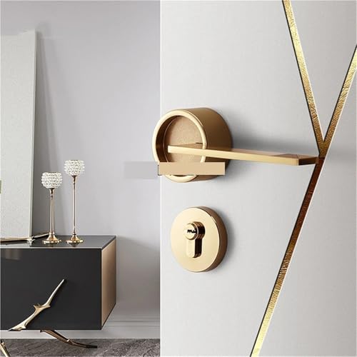 Serrure de porte de chambre dorée avec poignée divisée et accessoires inclus