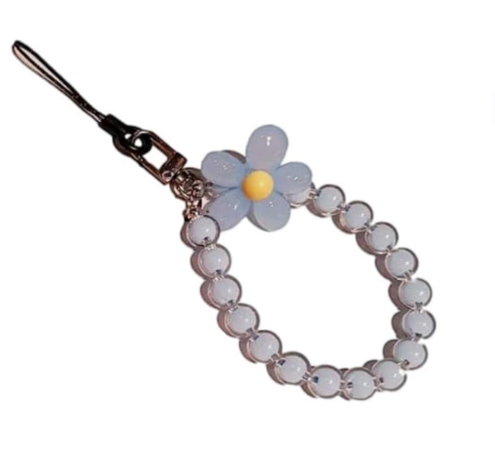 Blue Mobile Phone Strap Beaded Flower Bracelet Creative Hanging Rope Keychain Mobile Phone Lanyard Beaded Flower Anti-Lost Phone Case Lanyard Girl Women's Wrist Strap Phone Charms,Accessories