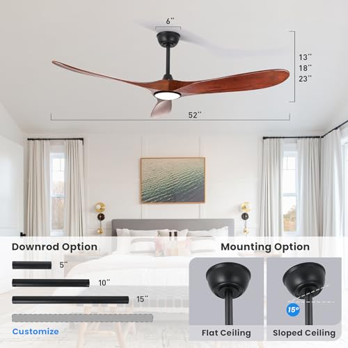 Image of heimo 52 Inch Ceiling Fan with Light and Remote,Wood Outdoor Ceiling Fans with Lights Dimmable for Bedroom Living Room Patios Kitchen Modern 3 Blade Propeller Indoor Fan (Walnut)