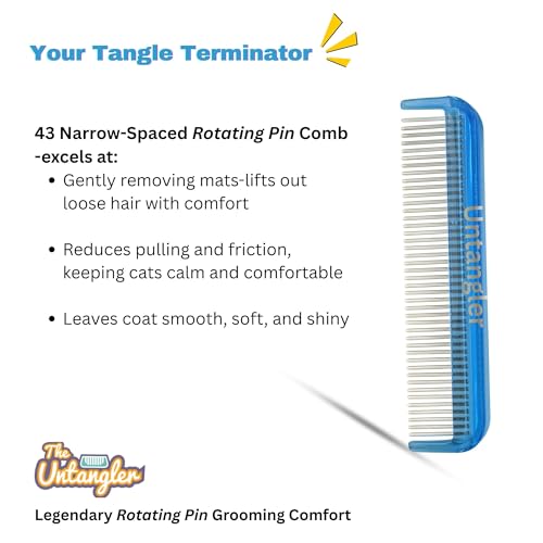 Image of Cat Comb - 5 inch with ultra fine silky smooth rotating teeth for gentle mat clearing; 7 inch with dual-spaced teeth, SkyBlue
