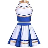 ODASDO Cheerleader Costume for Women Halloween Tween Girls Cheer Outfit Adult Cheerleading Uniform Tank Tops A-line Pleated Skirt Set School Musical Party Fancy Dress Up Royal Blue S