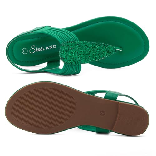 Image of Shoe Land Women's Flat Sandals - Fashion Thong & Gladiator Style with Elastic Strappy String Ankle Strap, Dressy Casual Comfortable Daily Wear, Trendy 2025