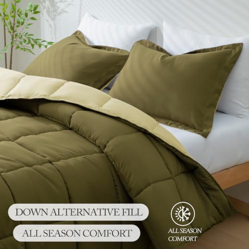 Image of HIG 3pc Olive Queen Size Bedding Comforter Set Duvet Insert Blanket