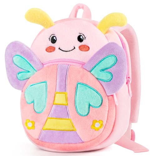 HONGTEYA Toddler Backpack Plush Backpack for Kids Soft Mini Backpack for Girls Butterfly Toys Birthday Easter Christmas Gift for Age 1 2 3 4 5