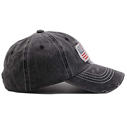 Manmesh Hatt American Flag Hat, Usa Baseball Cap Embroidered Adjustable Denim Distressed Dad Hats Outdoor Activities (American Flag Black, One Size) #TOP3