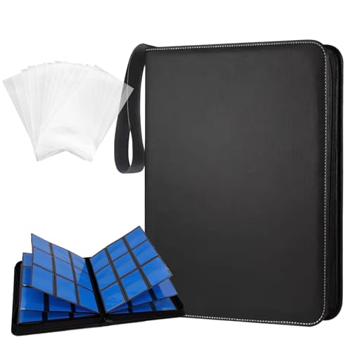 Large 900 Card Binder 9 Pocket Album – Card Binder Pockets for Trading Cards, Photocard, MTG, TCG, Sports Card Storage, Plus Top Loaders for Cards, PU Leather Zipper Cover, 50 Pages & 300 Sleeves