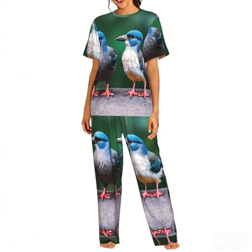 Pyjama confortable femme imprimé deux oiseaux pour des nuits douces et sereines