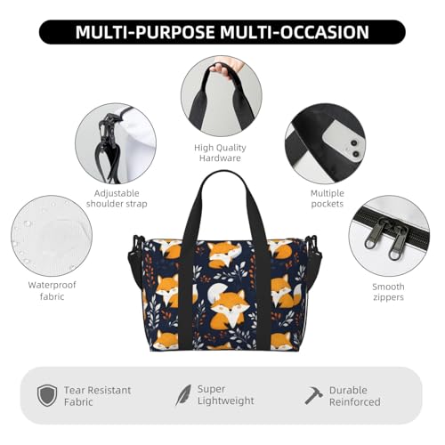 Laptop Tote Bag for Women Work - Smiling Cute Fox Print Weekender Overnight Bags for Women Travel, Gym Duffle Bag for Men, Personal Item Crossbody Travel Bags for Men Carry On3