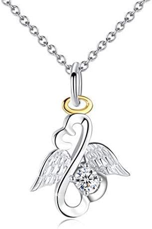 Sterling Silver Angel Necklace Guardian Angel Wings Heart Pendant Gift for Women Girl(Angel Wings Necklace-2)