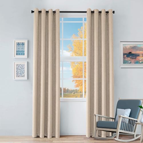 SUPERIOR Semi Blackout Curtains - Vintage Solid Textured Design - 52" x 63" - Grommet Header - Sun Blocking & Room Darkening Drapes for Bedroom, Living Room - Set of 2 Panels - Beige