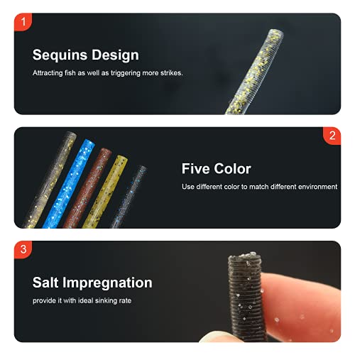 Lilureena Kit de iscas macias Senko Worms Fishing de 7 cm de plástico para pesca de robalo para Wack