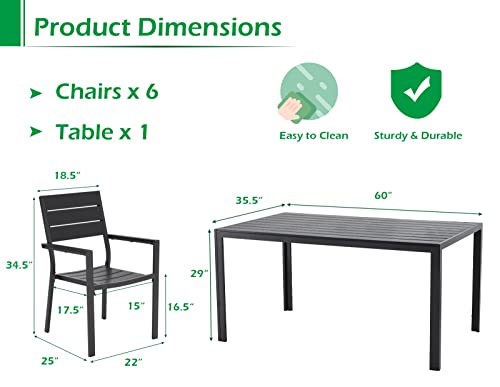 Aecojoy 7 Piece Outdoor Dining Set, Aluminum Patio Table And Chairs Set For 6 With Rectangular Table And Stackable Chairs For Garden, Backyard, Black #TOP3