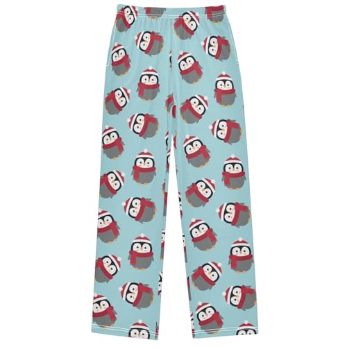 Boy's Pants Cartoon Penguin Hat Scarf Jogger Pants Elastic Waist Long Bottoms Trousers with Pockets 6-14 Years