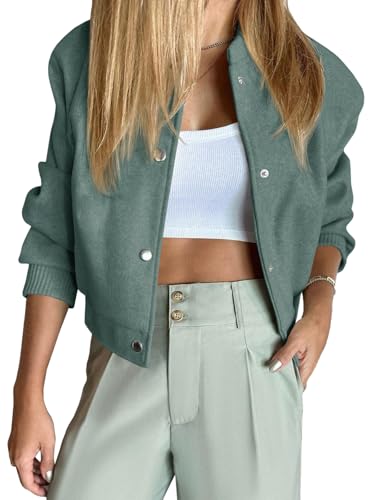 Image of Tankaneo Womens Cropped Bomber Jacket Wool Blend Varsity Short Pea Coats Long Sleeve Winter Casual Outerwear