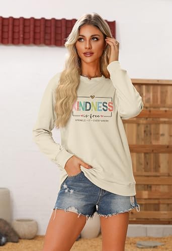 Kindness Is Free Sweatshirt, Be Kind Sweatshirt Womens Teacher Teach Inspirational Sayings Pullover Crewneck Tops2