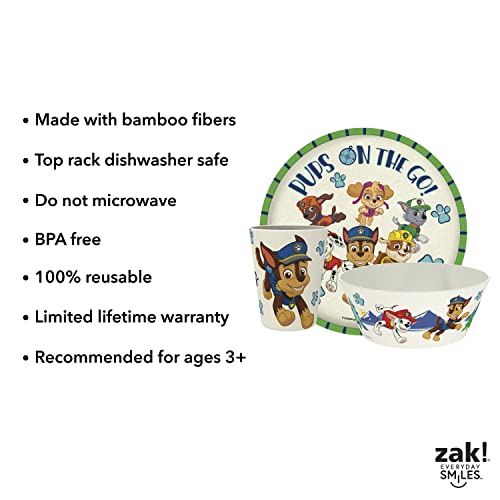 Zak Designs Paw Patrol Kids Dinnerware Set 3 Pieces, Durable And Sustainable Melamine Bamboo Plate, Bowl, And Tumbler Are Perfect For Dinner Time With Family (Chase, Marshall, Skye & Friends) #TOP2