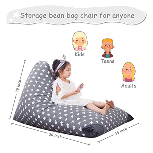 Stuffed Animal Storage Bean Bag Chair For Kids And Adults. Premium Canvas Stuffie Seat - Cover Only (Grey With White Stars 200L/52 Gal) #TOP5
