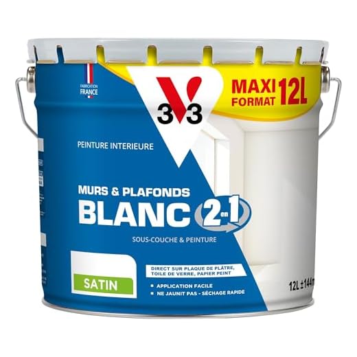 V33 112298 Peinture 2 en 1 Murs et plafonds, Blanc Sat, 12L