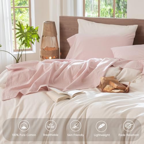 Image of MooMee Sheet Set 100% Washed Cotton Linen-Like Extra Deep Pocket King | Relaxed Linen-like Texture. Soft, Breathable & Lightweight Comfort. 15-19 inch Extra Deep Pocket with All-around Elastic