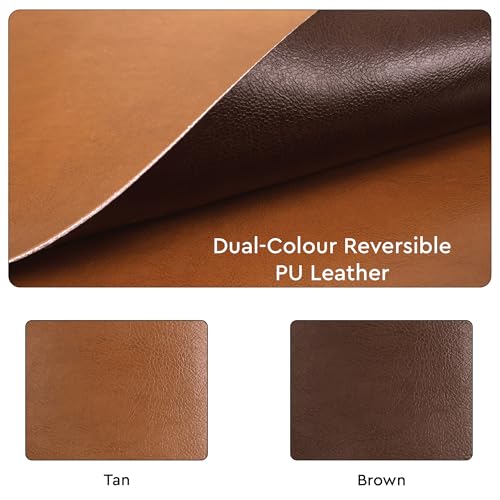 Image of Encasa XO Leather Dining Table Mat Set of 2 + 2 Coasters, 42x30 & 9 cm | Water & Heat Resistant Double-Layer Dining Table Mats | Wipeable & Durable Brown & Tan Placemats for Dining Table