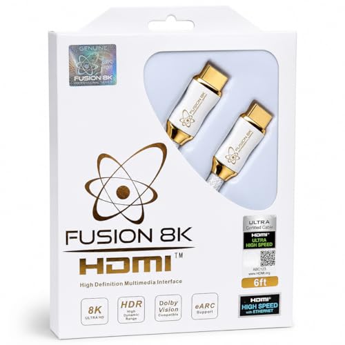 Fusion8K White HDMI 2.1 Cable 6 Feet - Certified 48Gbps 8K@60Hz 4K@120Hz 10K | HDR Dolby Vision eARC | Braided Cord for PS5 Xbox Series X Apple TV 4K