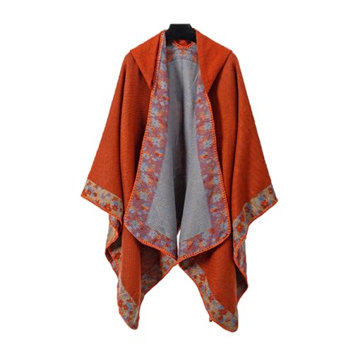 JOERBABU Scarf, Women Hooded Poncho Cape Ethnic Floral Oversized Sweater Cloak Shawl Wraps Open Front Cardigan Coat Blanket for Travel