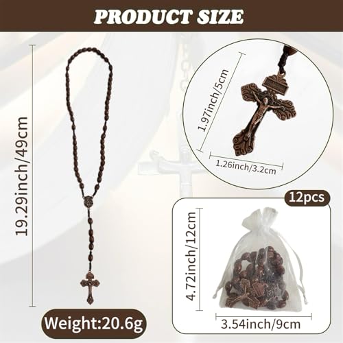 Image of Bovemee Saint Benedict Medal Prayer Pocket Rosary Catholic Brown Wood Beads with Medalla de san benitol and Crucifix, 9 Inch