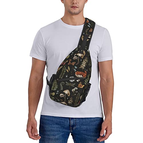 Supluchom Sling Bag Vintage Magic Mushroom Leaf Forest Hiking Daypack Crossbody Shoulder Backpack Travel Chest Pack For Men Women Over 12 Years Old #TOP7