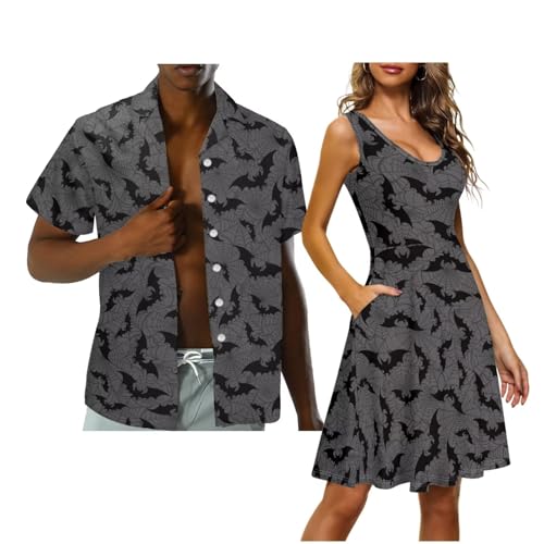 Couple Matching Outfits, Mens Shirts ＆ Women's Dresses, Mens Button Down Shirt Womens Casual Dress with Pockets3