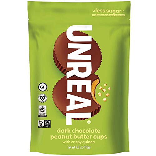UNREAL Dark Chocolate Crispy Quinoa Peanut Butter Cups - Vegan, Gluten Free, Less Sugar (6 Bags)