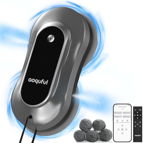 Intelligenter Fensterputzroboter, elektrischer Fensterputzer mit Dual-Wasserspray, automatischer Fensterroboter mit Fernbedienung und App, für Innen- und Außenfenster und Glas,12 Tücher, grau