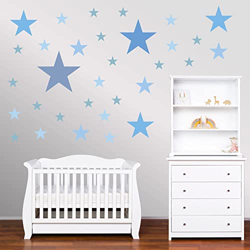 PREMYO Set of 32 Stars Wall Stickers Kids - Nursery Decor Easy to Apply - Decals for Bedrooms for Girls Boys Pastell Blue - Image 4