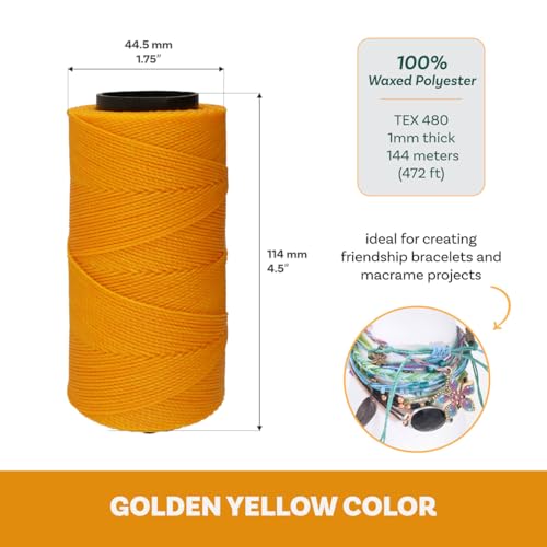 The Beadsmith Knot It Waxed Polyester Cord, Golden Yellow Color, 0.7mm Diameter, Light Wax, 144 Meters (472 Feet) Per Spool - Image 4