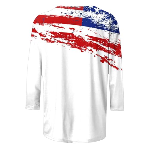 Image of Fourth of July Shirts for Women 3 /4 Sleeve Summer Tops American Flag Print T Shirt Patriotic 4th of July Shirts 2025